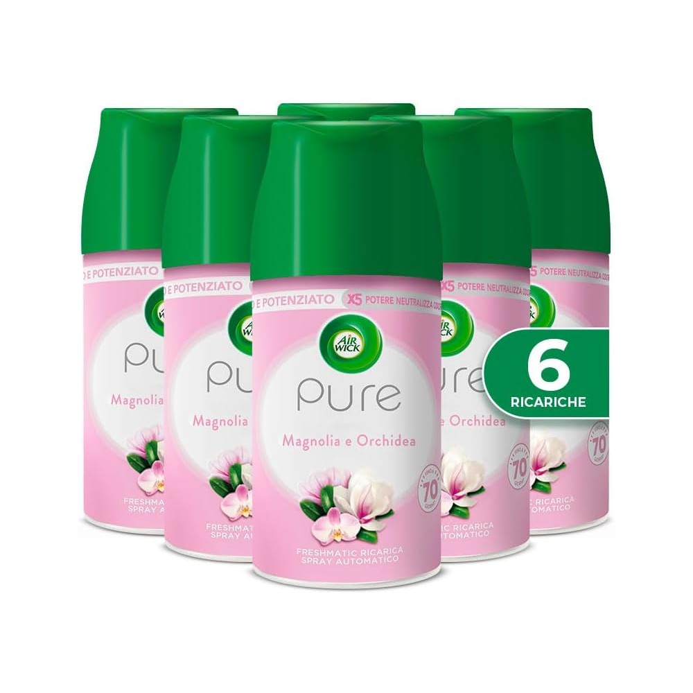 Airwick Freshmatic Ricariche Pure Magnolia e Orchidea, Profumatore per Ambiente, 250 ml, Confezione da 6
