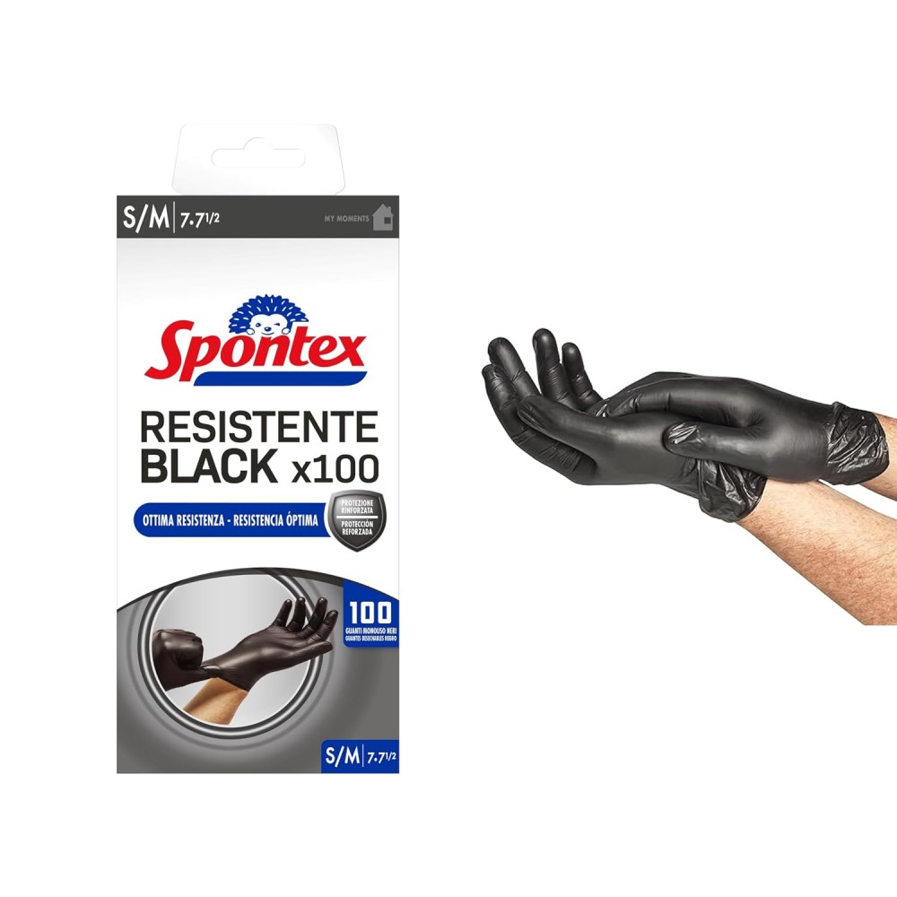 Spontex Guanti Monouso Resistente Black, 100 pezzi, Taglia S/M (7-7,5)