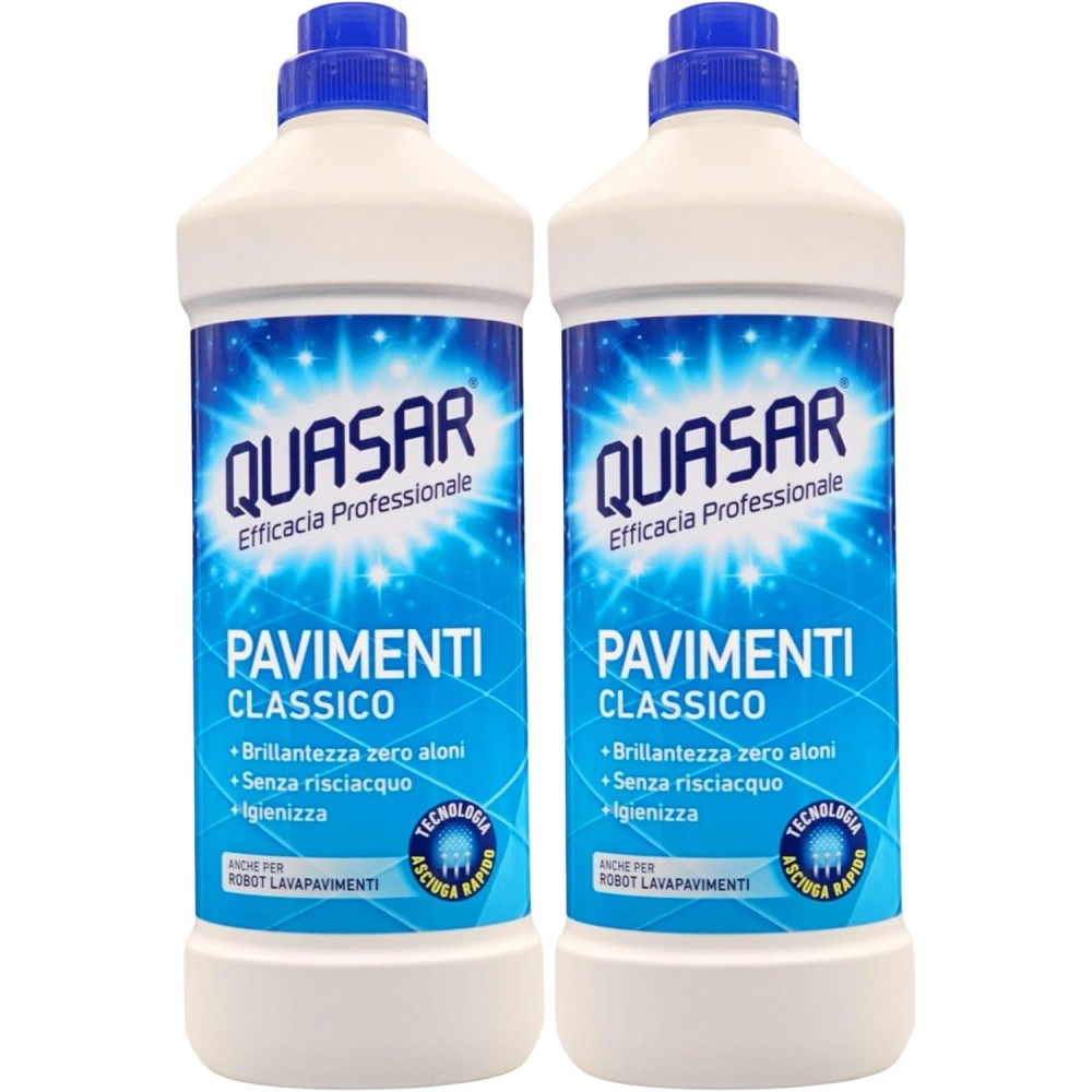 2x Quasar Detersivo PAVIMENTI CLASSICO. Con Tecnologia Asciuga Rapido, Ideale Anche Per Robot Lavapavimenti 1000ml