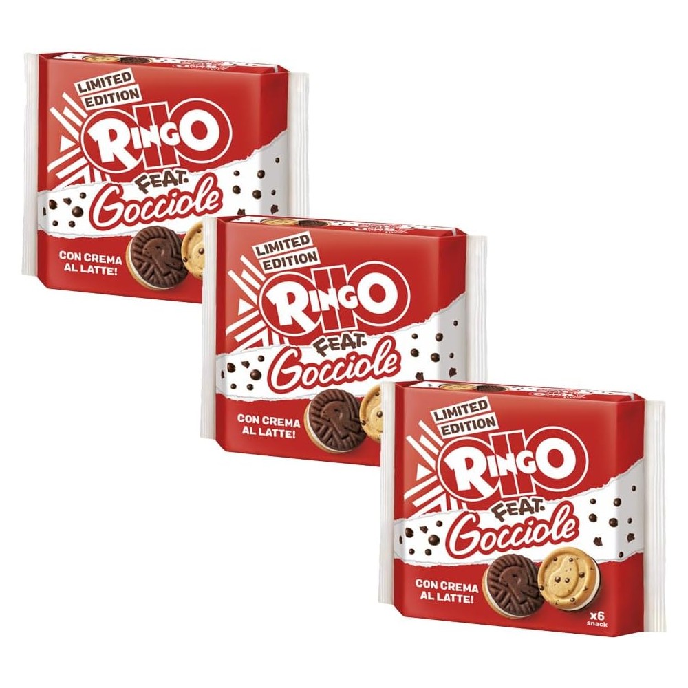 Ringo Gocciole Biscotti Farciti con Crema al Latte Multipack 27,5gx6 | 3 Confezioni da 165g