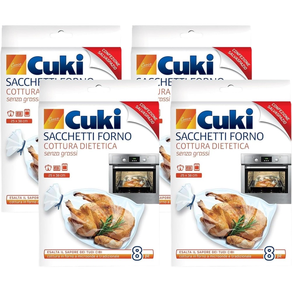 Sacchetti Forno, Cottura Senza Grassi 25x38 cm Confezione Da 8 Pezzi (4 Confezioni) | 3 Confezioni da 165g