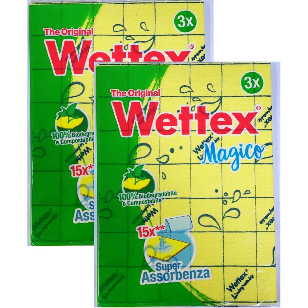 2 X Panno MAGICO Super Assorbente Wettex 100% Biodegradabile e Compostabile Confezione Da 3 Panni 36x25cm