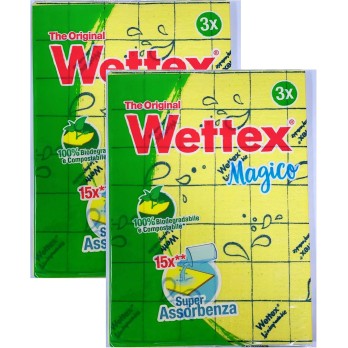 2 X Panno MAGICO Super Assorbente Wettex 100% Biodegradabile e Compostabile Confezione Da 3 Panni 36x25cm