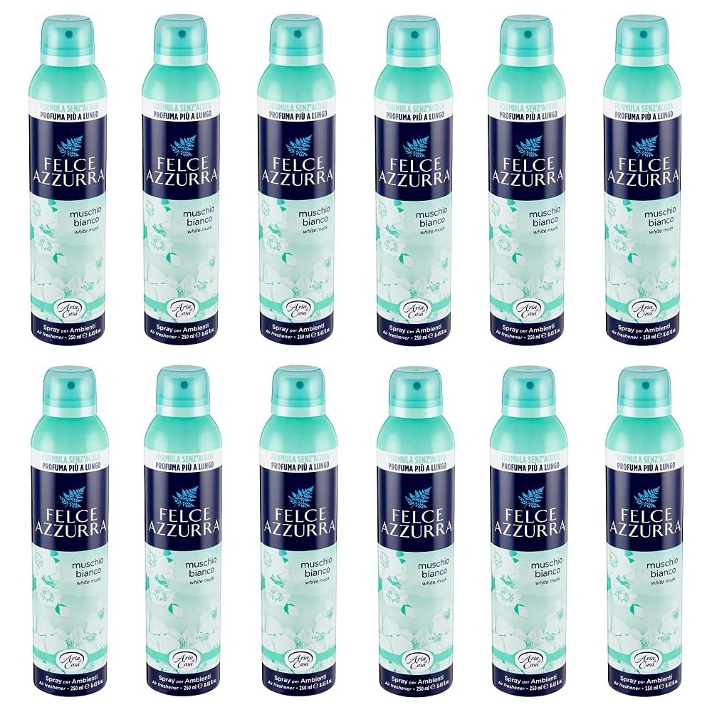 Felce Azzurra 12x Spray per Ambienti Muschio Bianco Stanza Spray Muschio Bianco 250ml