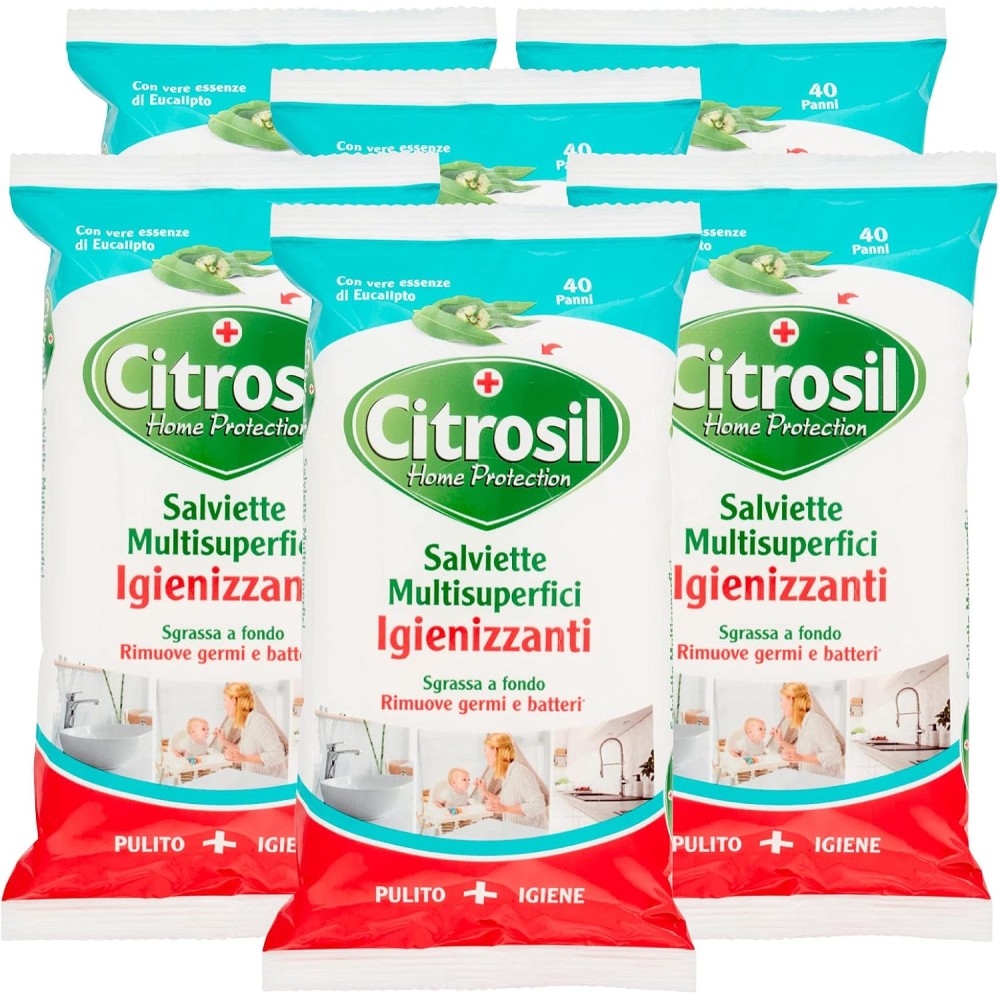 Citrosil Home Protection Salviette Multisuperfici Igienizzanti Vere essenze Eucalipto 40 Panni x 6 Confezioni