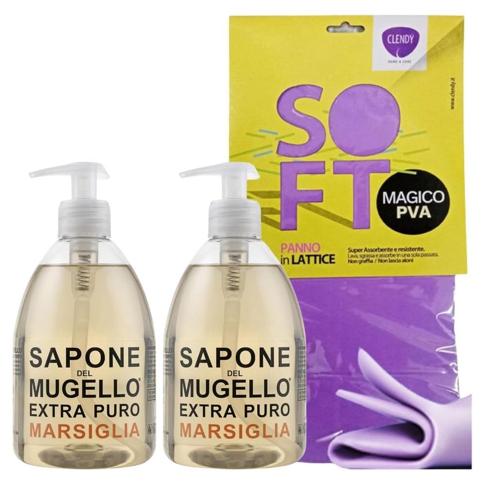 Sapone Extra Puro,MARSIGLIA  Con Estratto Biologico Di Foglia Di Olivo 500ml + Panno SOFT Lattice30x30cm 4 Unità + Panno