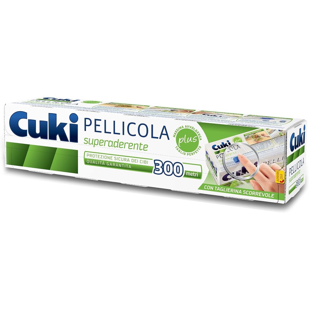 Cuki Pellicola Superaderente - 300 Metri - Con Taglierina Scorrevole - 1 Confezione