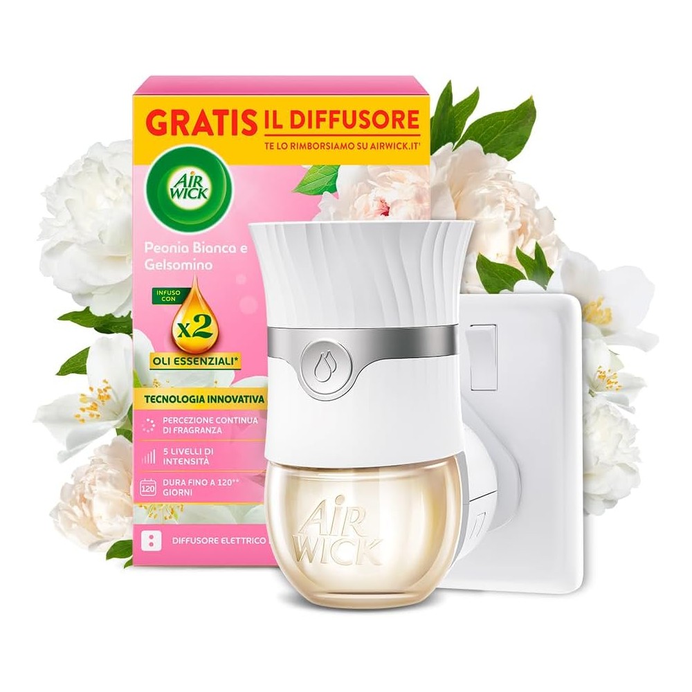 Air Wick Diffusore Elettrico di Oli Essenziali Diffusore + Ricarica Peonia Bianca e Gelsomino