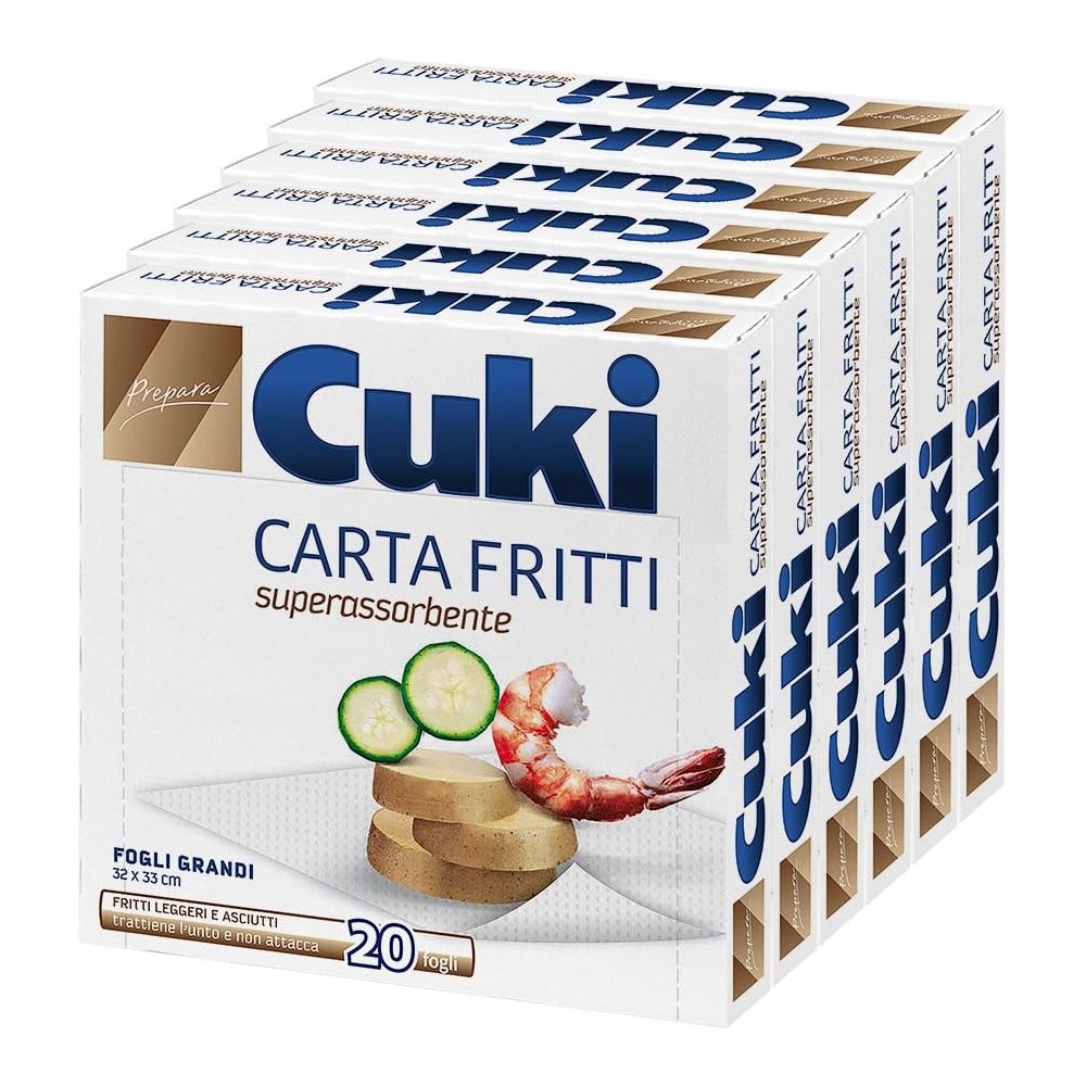 Cuki Carta Fritti Superassorbente, fogli 32x33cm, 6 Confezioni da 20 Fogli