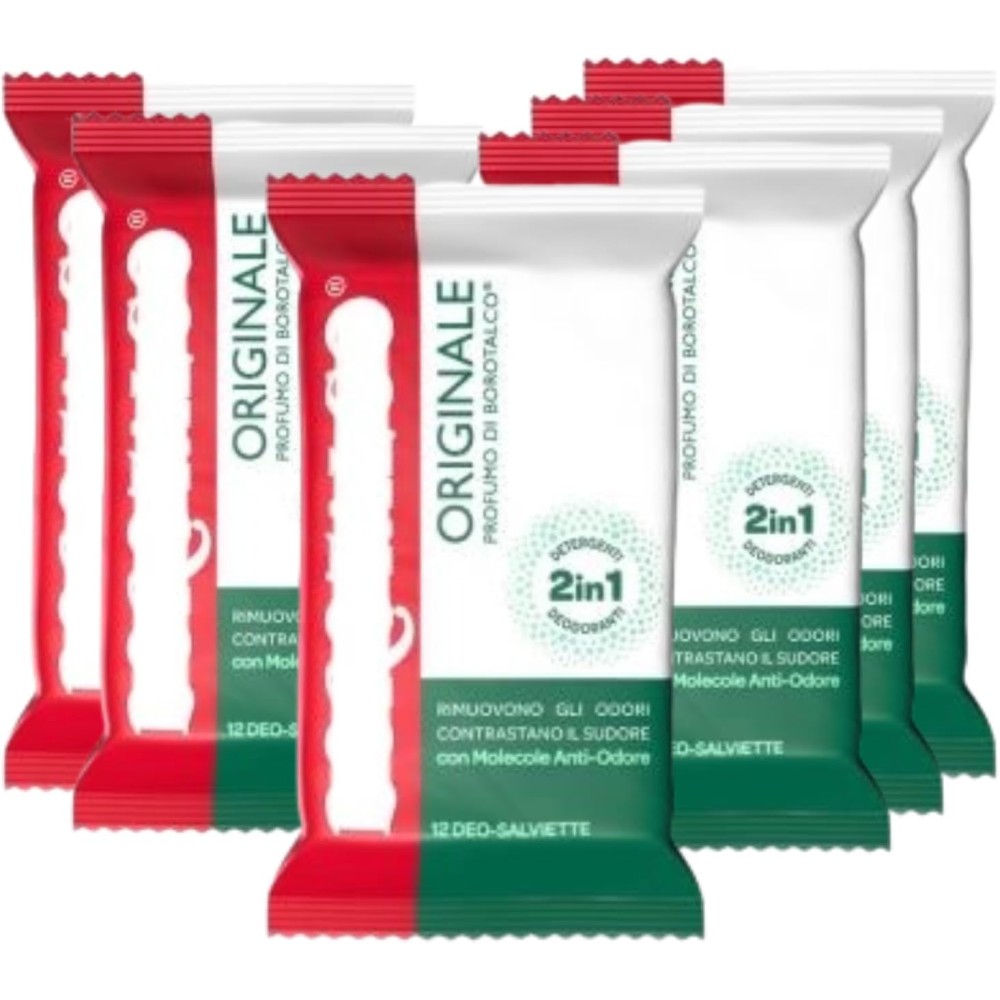 Salviette Borotalco Anti-Odore, Deo-Salviette Confezione da 12 Pezzi (72 Salviette, 6 Confezioni)