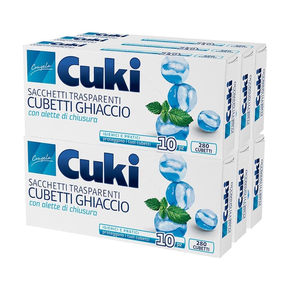 Cuki Sacchetti Ghiaccio, 280 Cubetti, 6 Confezione da 10 Pezzi, Plastic