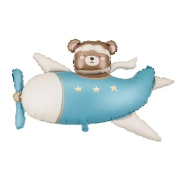 Palloncino in foil Orsetto su aereo 94x61 cm azzurro FB383-001J