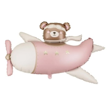 Palloncino in foil Orsetto su aereo 94x61 cm rosa FB383-081J