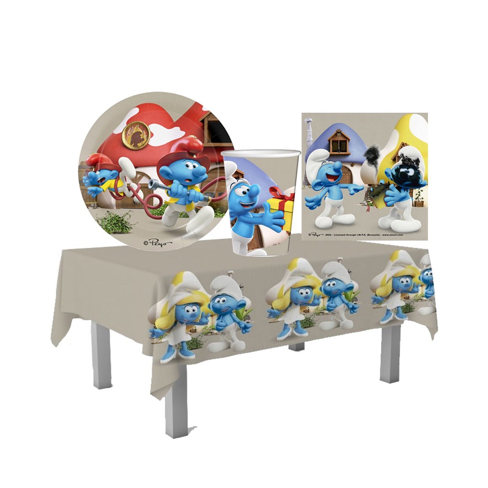 Kit 8 Persone Puffi con tovaglia