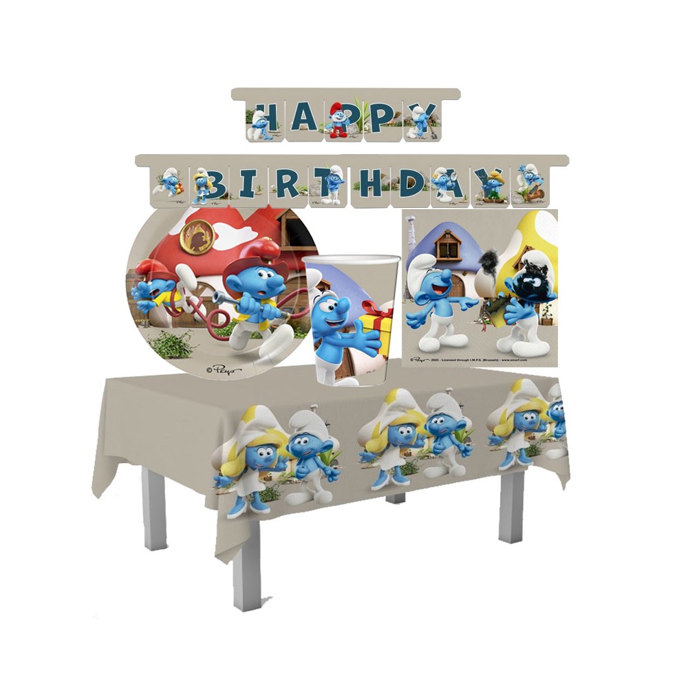 Kit 24 Persone Puffi con ghirlanda