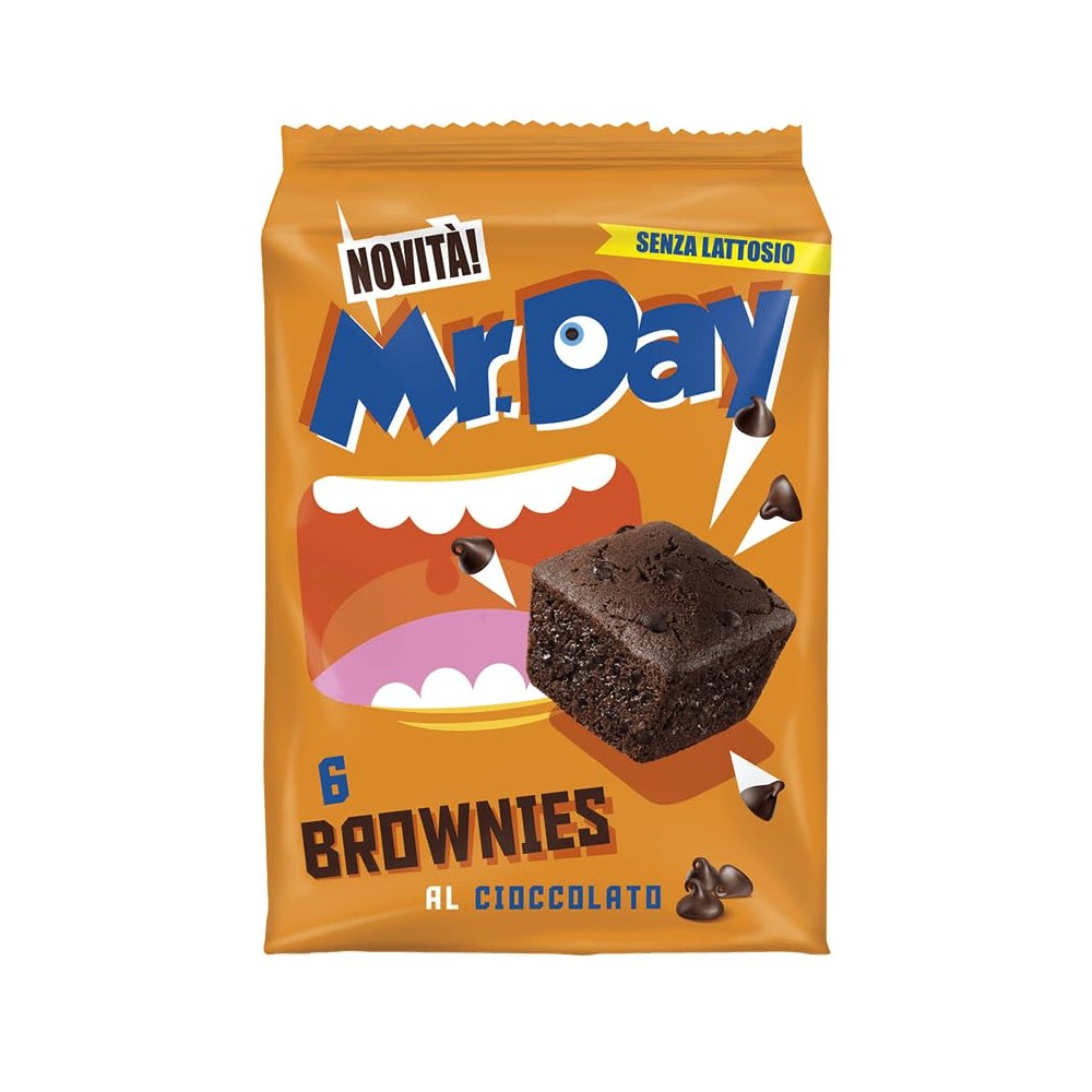 Mr. Day Brownies Merendine al Cioccolato Fondente con Gocce di Cioccolato Senza Lattosio 210g