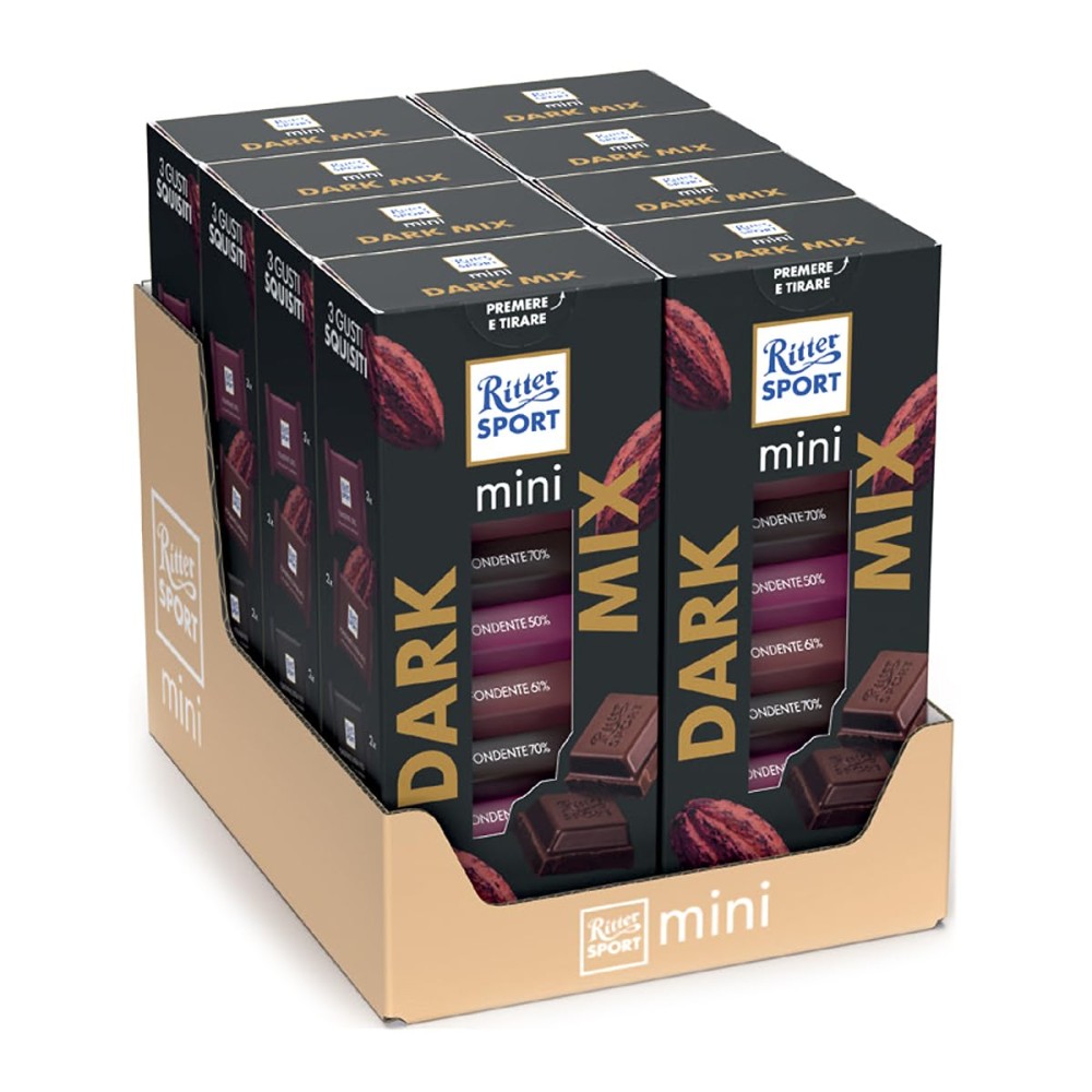 RITTER SPORT Mini Tower Dark Mix, 7 Mini Tavolette, 8 Astucci x 116g