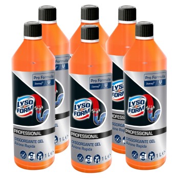 6x Lysoform Professional Disgorgante Gel Azione Rapida Pro Formula per Tubature e Scarichi Intasati - 6 Flaconi da 1L ciascuno
