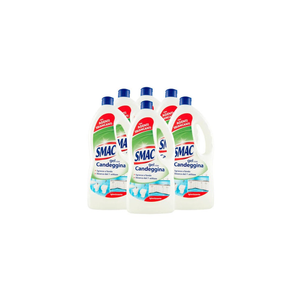 Smac - Detergente Gel Multisuperficie con Candeggina, Azione Igienizzante e Sgrassante, con Agenti Sbiancanti, 850 ml x 6 Pezzi