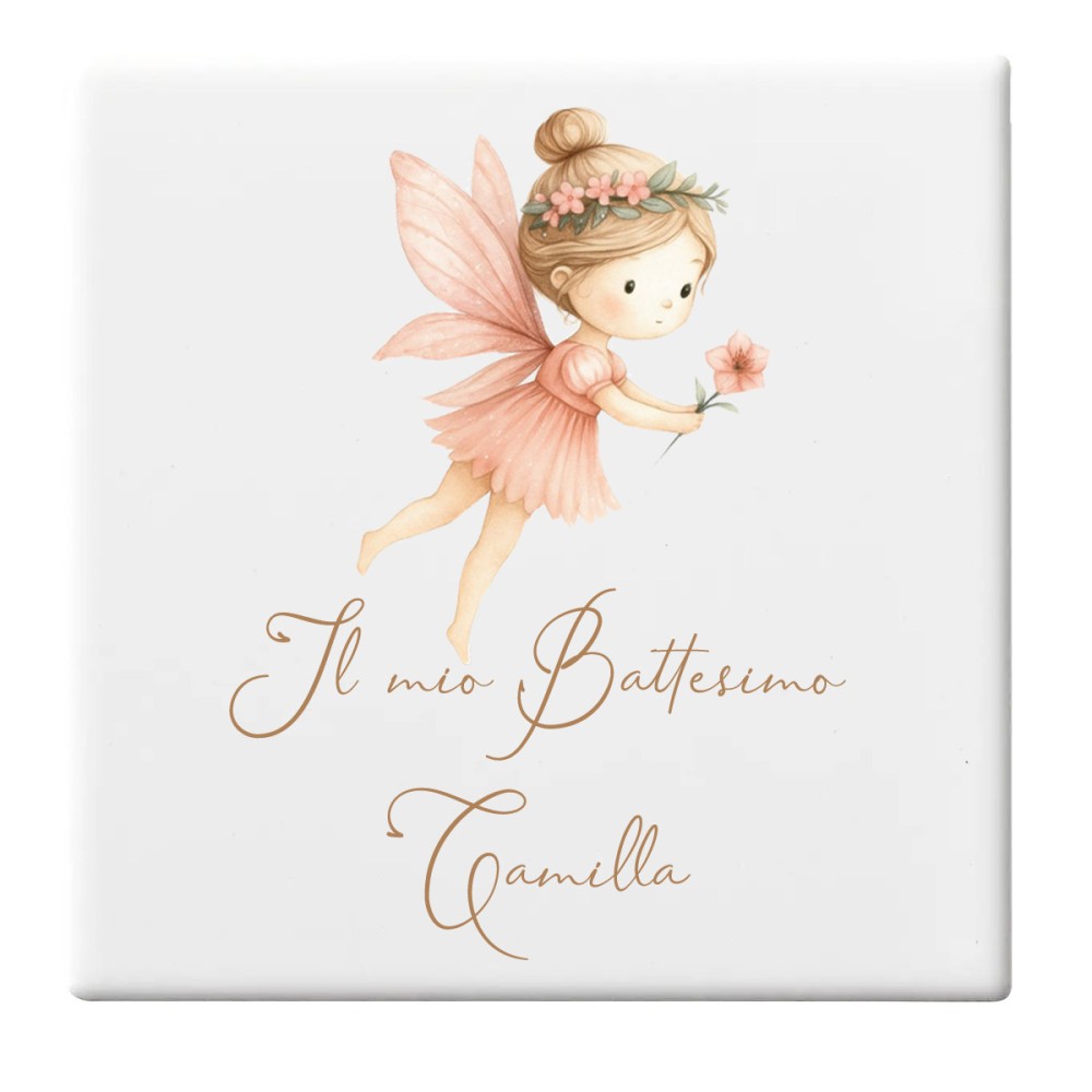 Mattonella magnete Battesimo Fatina Personalizzabile - 10 pz