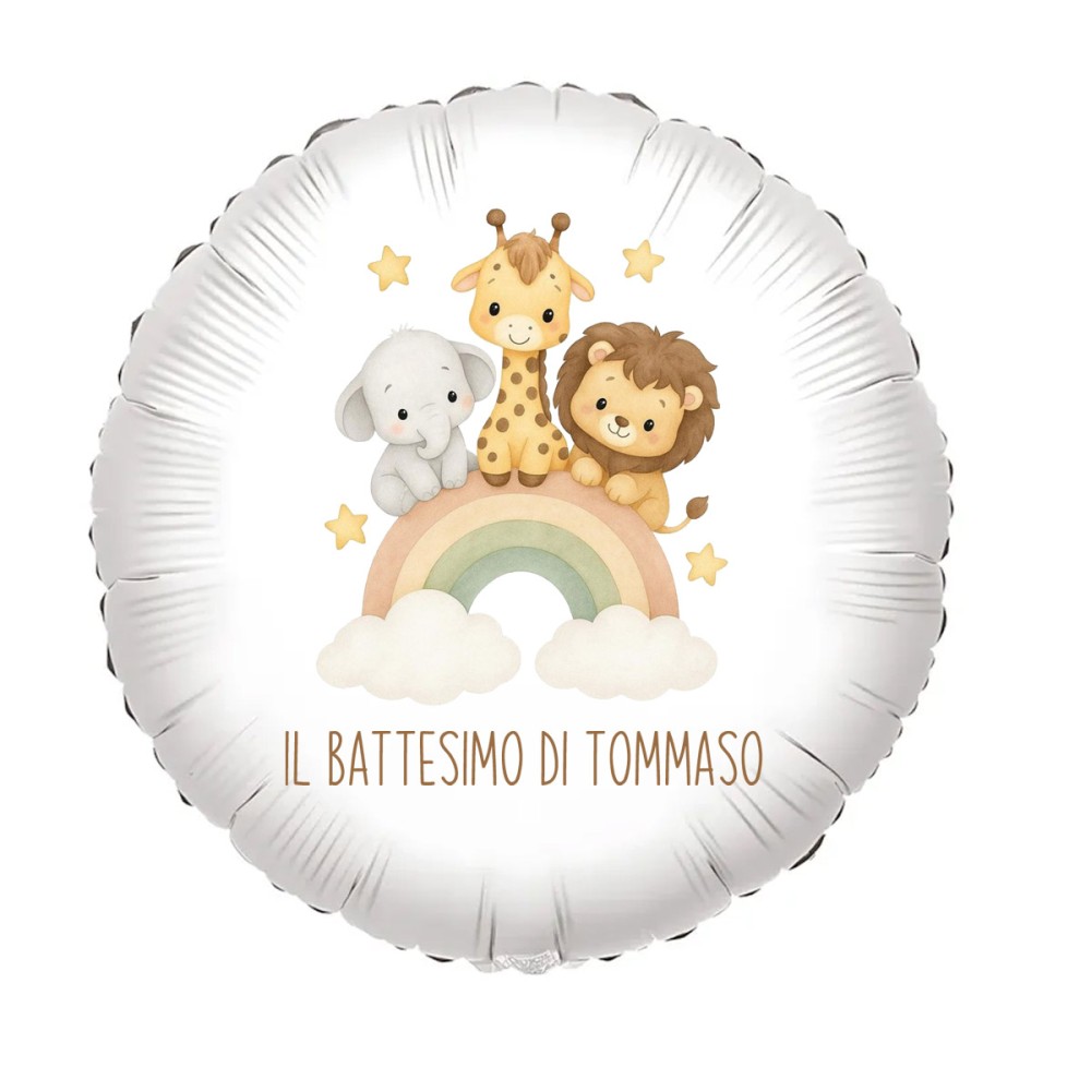 Palloncino foil personalizzabile Battesimo animaletti arcobaleno