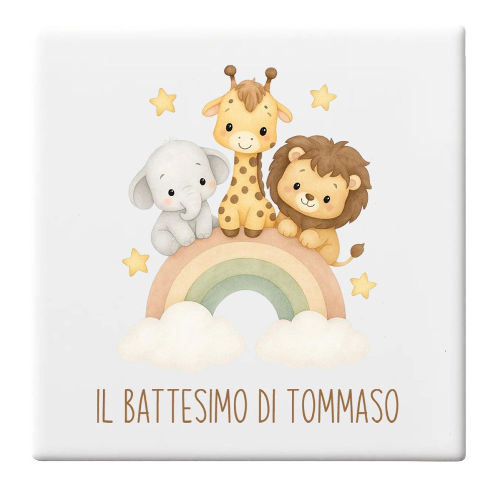 Mattonella magnete Battesimo animaletti arcobaleno Personalizzabile - 10 pz