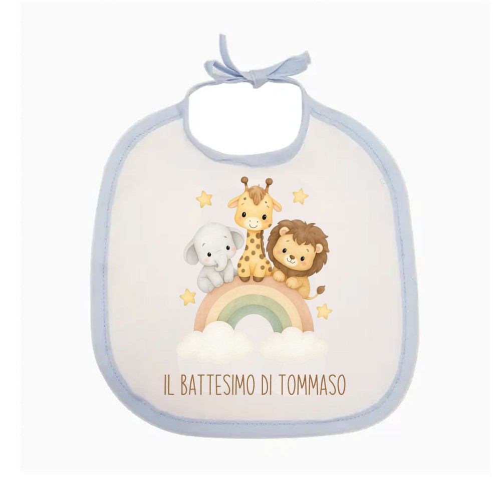 Bavetta personalizzata animaletti Arcobaleno con immagini e testo