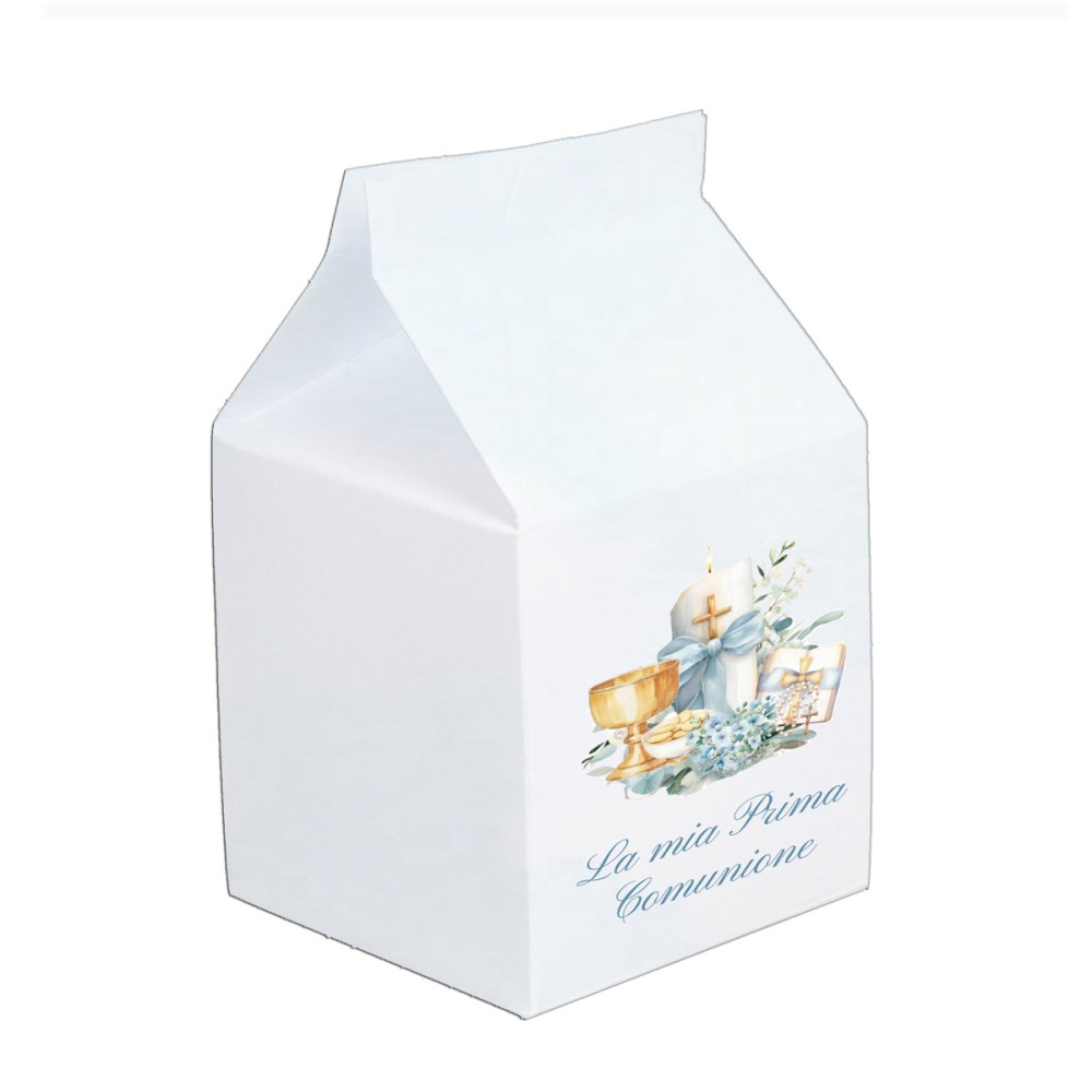 Scatolina Milk portaconfetti Prima comunione calice celeste - 50 pz