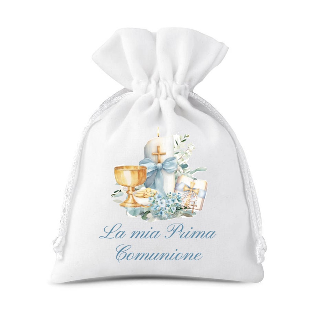 Sacchetti prima comunione calice celeste personalizzabili - 30 pz