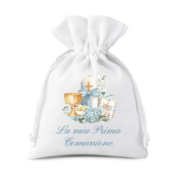 Sacchetti prima comunione calice celeste personalizzabili - 30 pz
