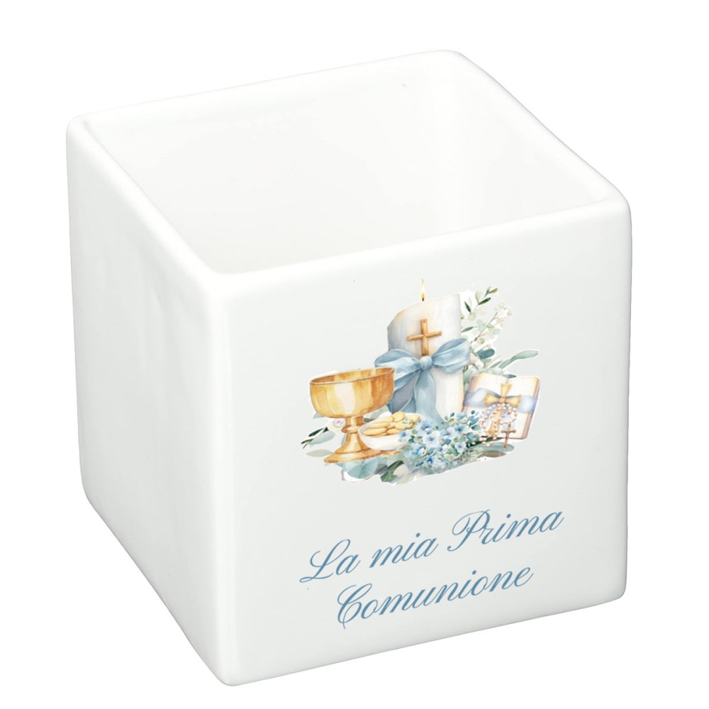 Vaso cubo Comunione calice celeste personalizzabile - 6 pz