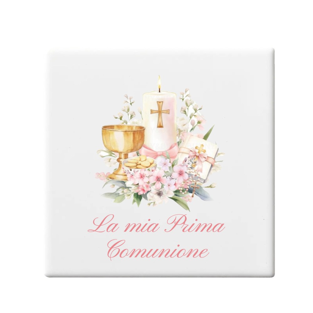 Mattonella magnete Comunione Calice rosa Personalizzabile - 10 pz