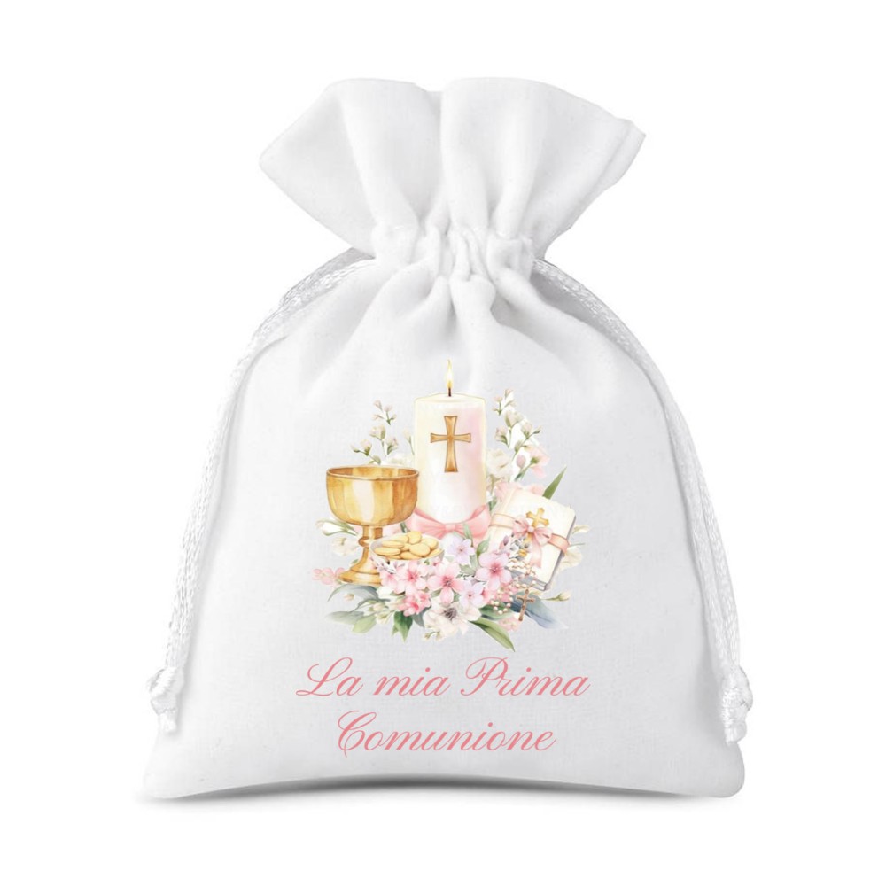 Sacchetti prima comunione calice rosa personalizzabili - 30 pz