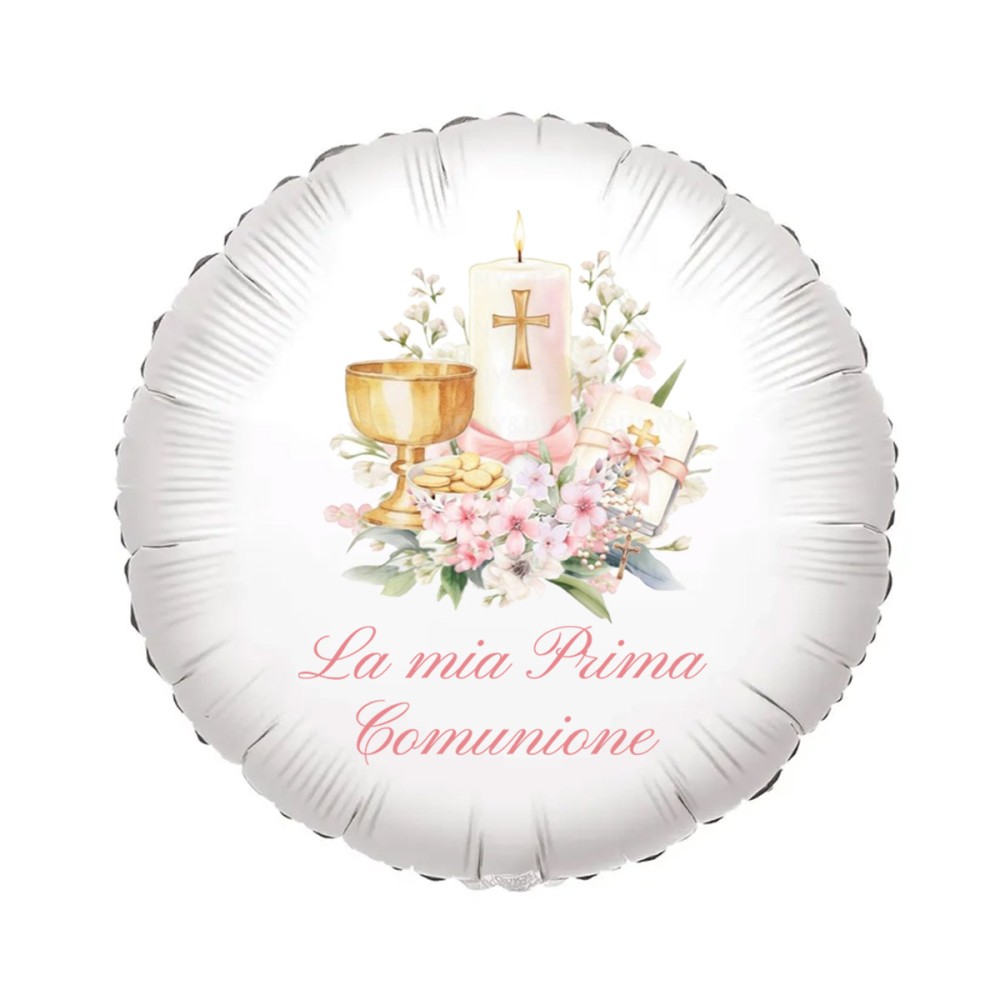 Palloncino foil Comunione calice rosa personalizzabile