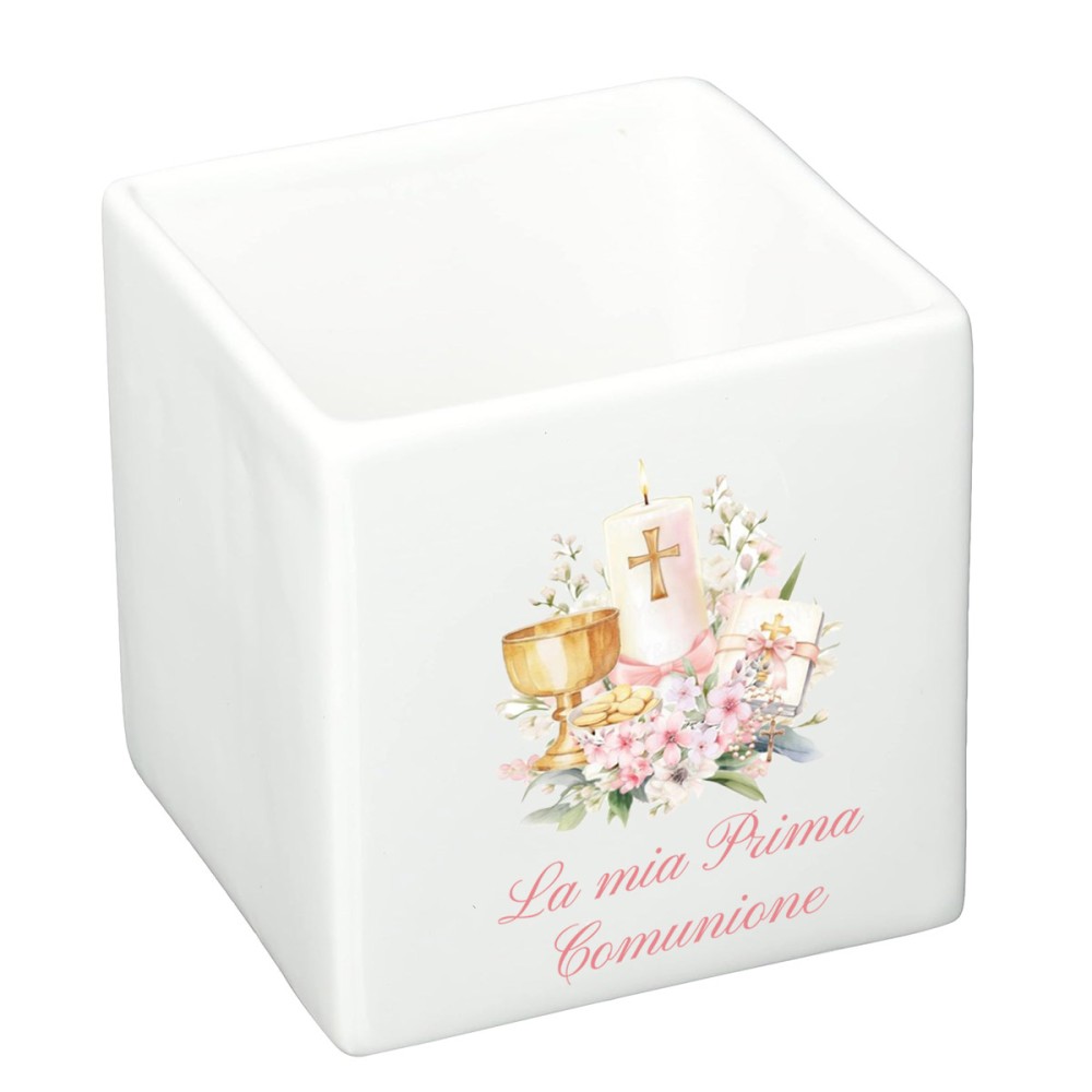 Vaso cubo Comunione calice rosa personalizzabile - 6 pz