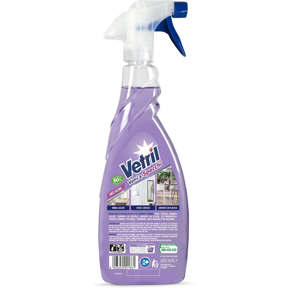 Vetril Spray Vetri e Specchi Con Azione Anti Aloni 3 pz 650ml