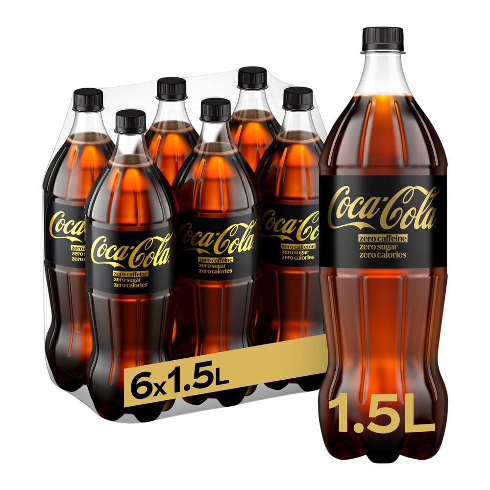 Coca-Cola Zero Zuccheri Zero Caffeina – 6 Bottiglie da 1.5 L, Tutto il Gusto Coca-Cola Senza Calorie e Senza Caffeina