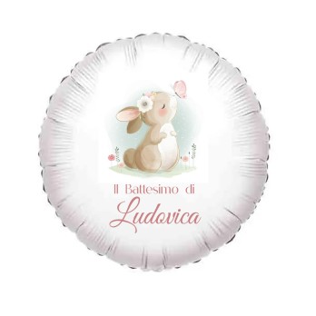Palloncino foil personalizzabile Battesimo coniglietta