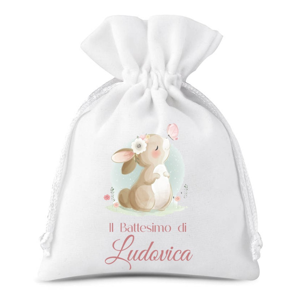 Sacchetti prima Battesimo coniglietta personalizzabili - 30 pz