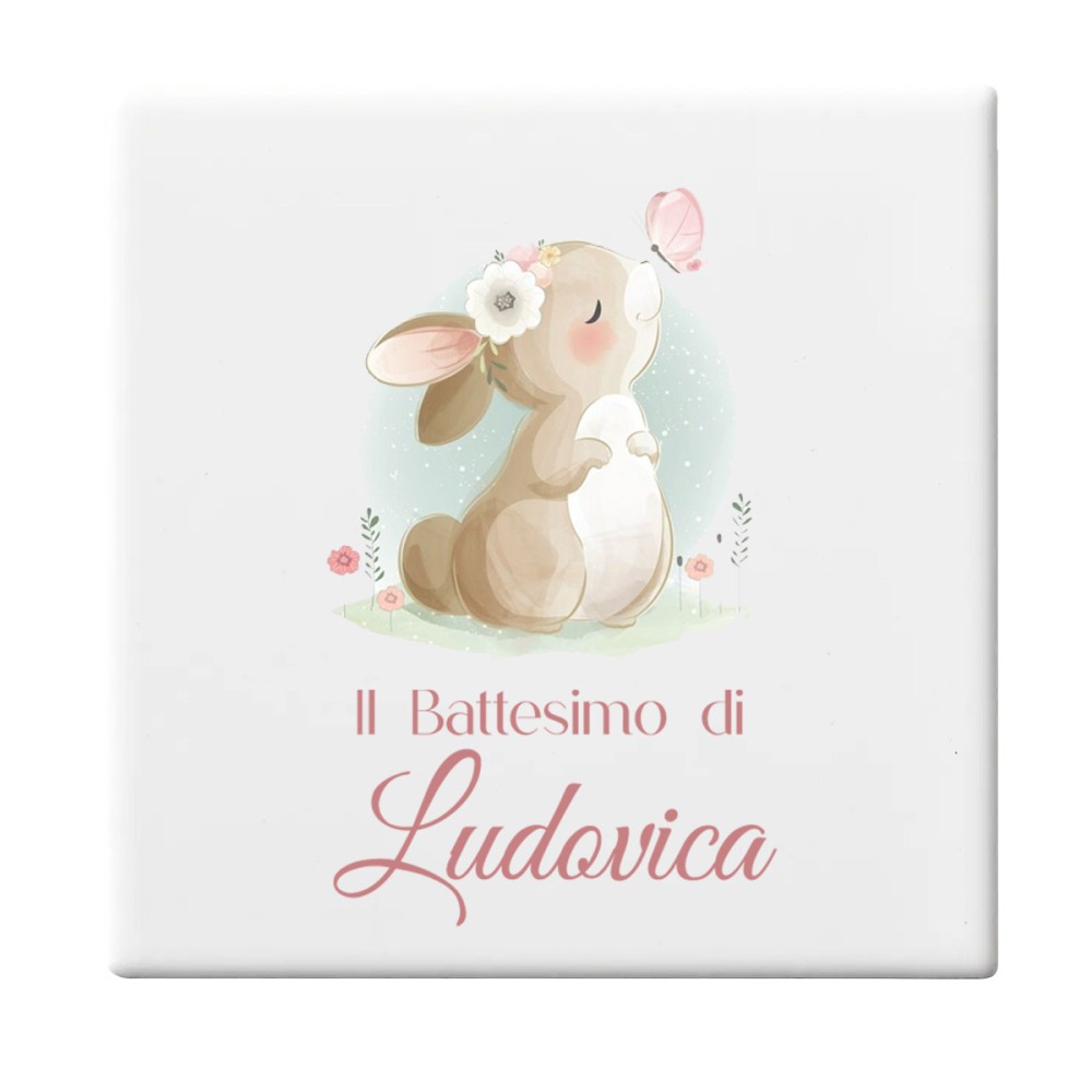 Mattonella magnete Battesimo coniglietta Personalizzabile - 10 pz