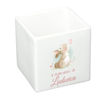 Vaso cubo Battesimo coniglietta personalizzabile - 6 pz