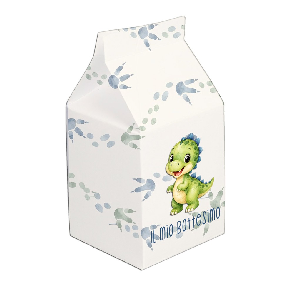 Scatolina Milk portaconfetti Battesimo dinosauro - 20 pz