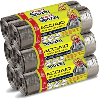 Domopak Spazzy Sacchi Nettezza Acciaio 30Lt - 6 Confezioni da 15 Pezzi