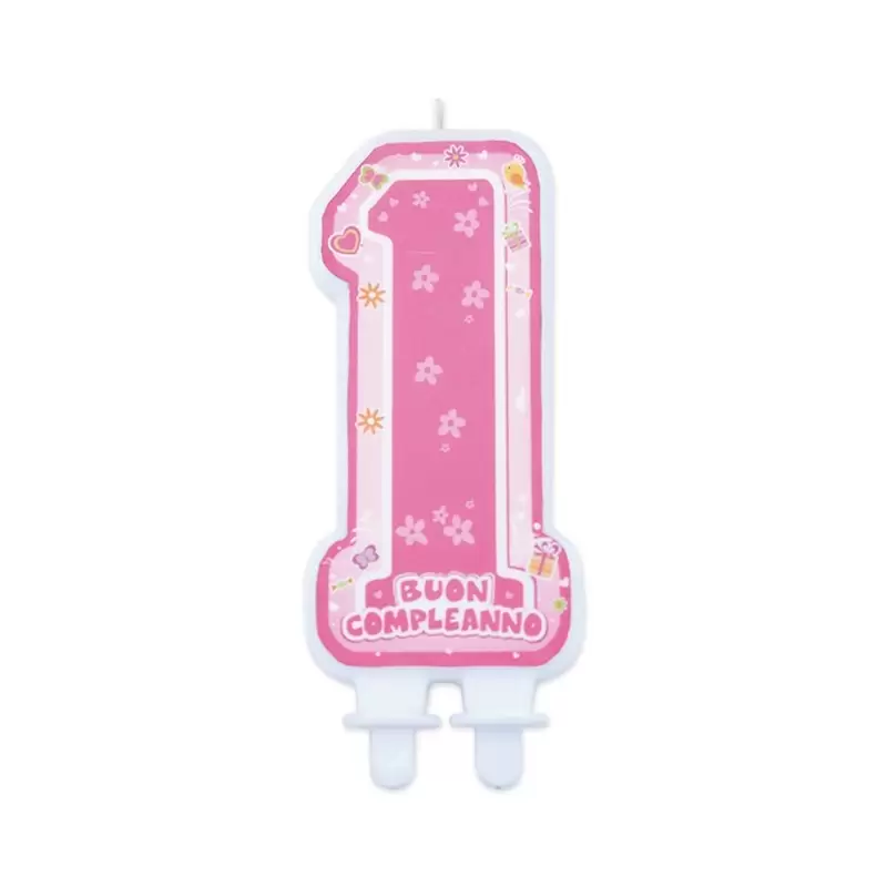 73414 CANDELINA IN CERA BUON PRIMO COMPLEANNO 1 ANNO ONE PINK FESTA TORTA BIMBA
