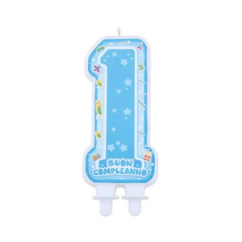 CANDELINA BUON PRIMO COMPLEANNO 1 ANNO ONE LIGHT BLUE UN ANNO BAMBINO 73415 CERA