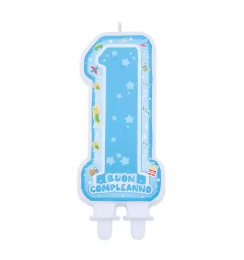CANDELINA BUON PRIMO COMPLEANNO 1 ANNO ONE LIGHT BLUE UN ANNO BAMBINO 73415 CERA