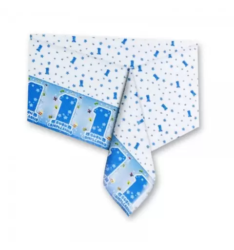 TOVAGLIA ONE LIGHT BLUE ADDOBBO DECORAZIONE TAVOLA 1° COMPLEANNO BAMBINO 1 ANNO