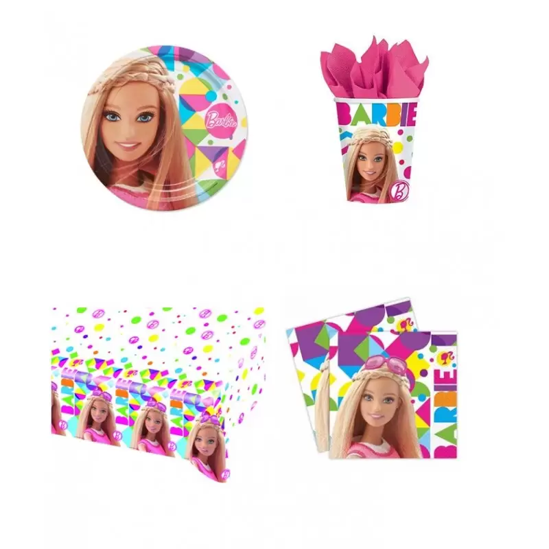 IRPot - KIT N 3 COORDINATO TAVOLA COMPLEANNO BARBIE SET DECORAZIONE TAVOLA BIMBA