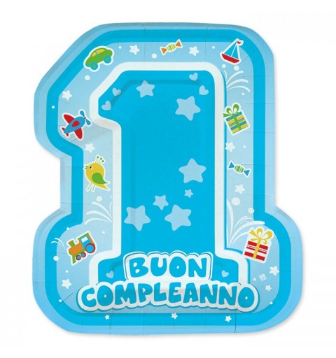 KIT N 1 -SET TAVOLA PRIMO COMPLENANO  ONE LIGHT BLUE PRIMO COMPLEANNO BAMBINO PARTY
