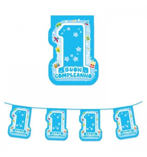 KIT N 1 -SET TAVOLA PRIMO COMPLENANO  ONE LIGHT BLUE PRIMO COMPLEANNO BAMBINO PARTY
